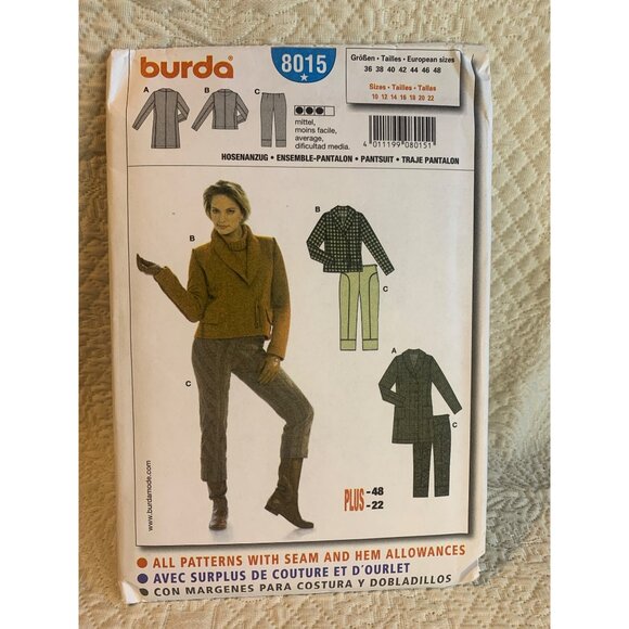 Burda Misses Jacket Pants Sewing Pattern sz 10-22 8015 - uncut - Picture 10 of 10